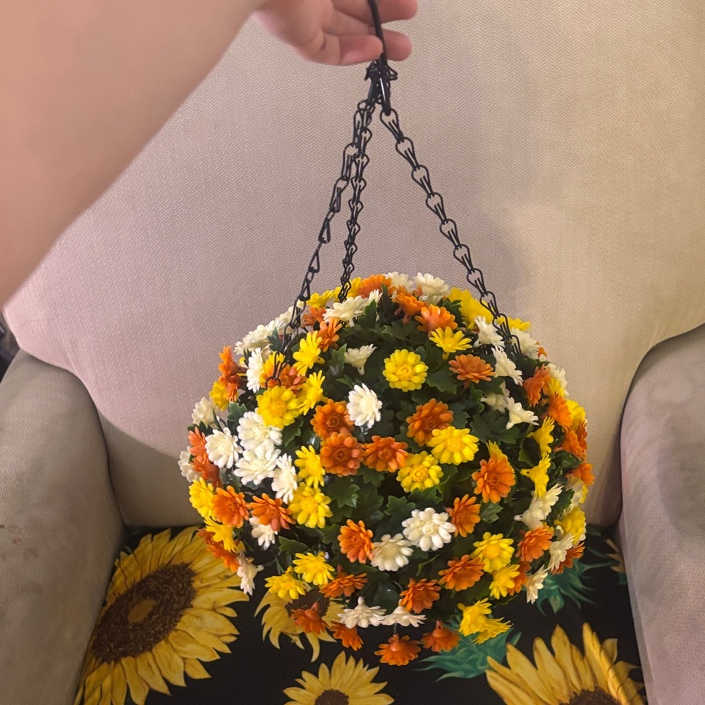 Vibrant Floral Hanging Basket - Orange, White, Green